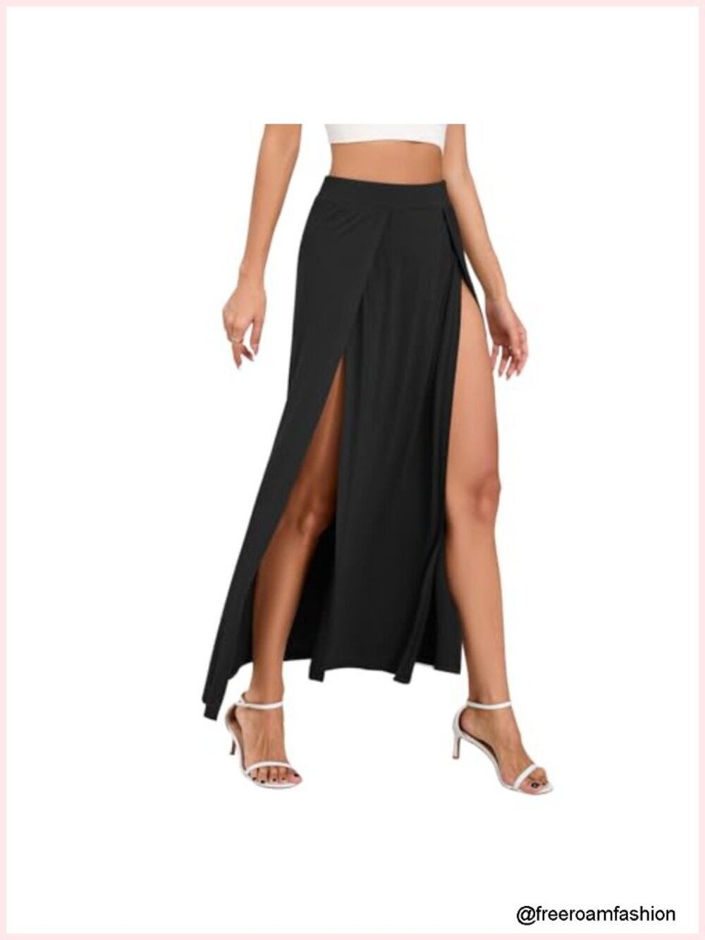 High Waist Double Slit Maxi Skirt Flowy Elastic Women's Long Skirt